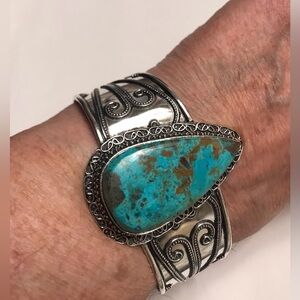 Azulite Stamped 925 Sterling Silver Cuff Bracelet